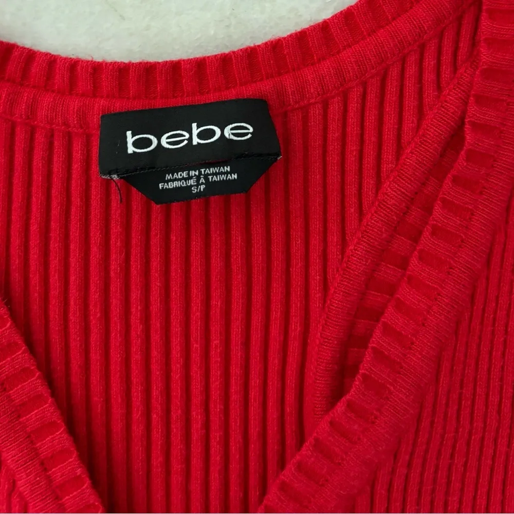 Y2K BEBE Dress Red Swarovski Midi Ribbed Knit Full Zip Women S Hip Hop Boho